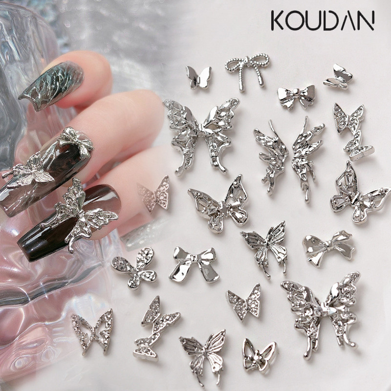 Koudan ผีเสื้อโลหะ สีเงิน ขนาดใหญ่ สําหรับตกแต่งเล็บ DIY