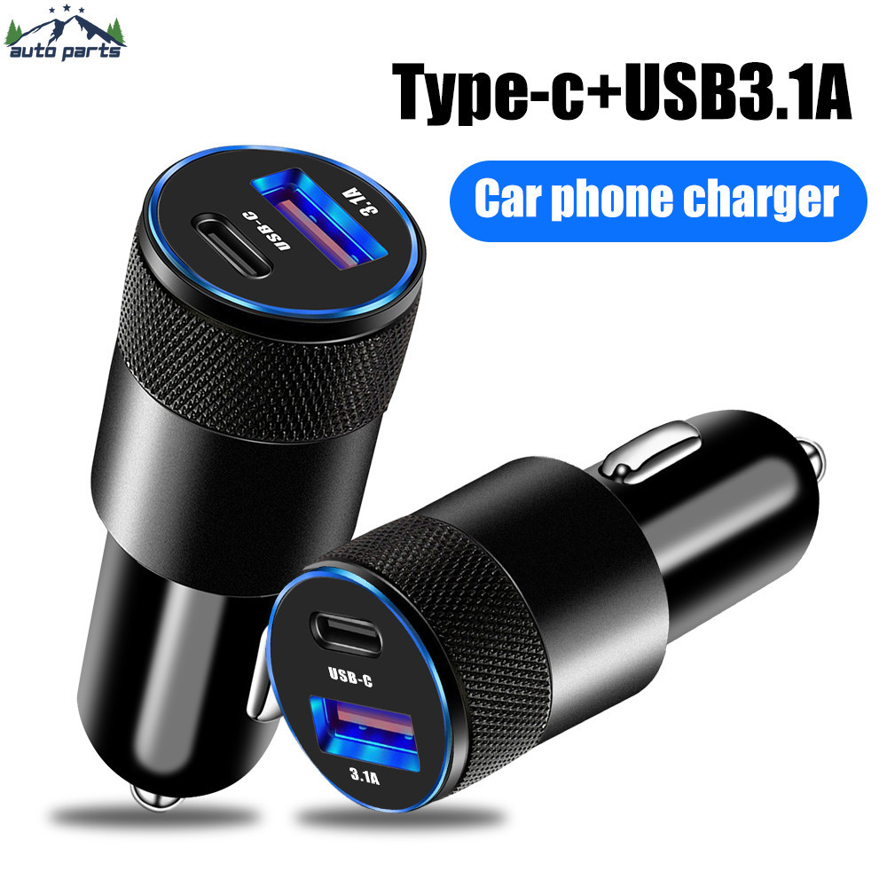 อะแดปเตอร์ชาร์จโทรศัพท์มือถือ 15W USB+PD Dual Ports - USB Type-C Quick Charge - 3.1A QC3.0 อลูมิเนียม สีดํา สําหรับรถยนต์