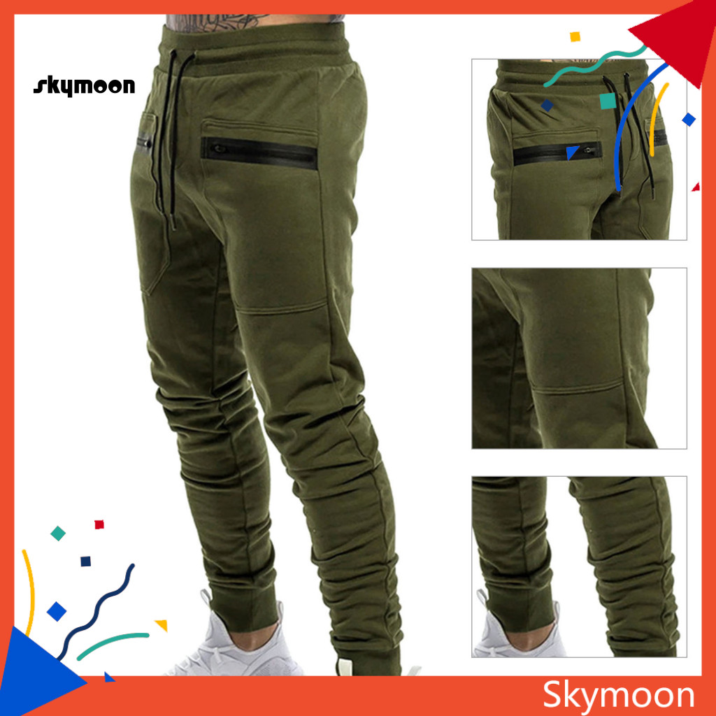 Skym* กางเกงกีฬา เอวยางยืด แต่งซิป สีพื้น สําหรับผู้ชาย ใส่ออกกําลังกาย กลางแจ้ง