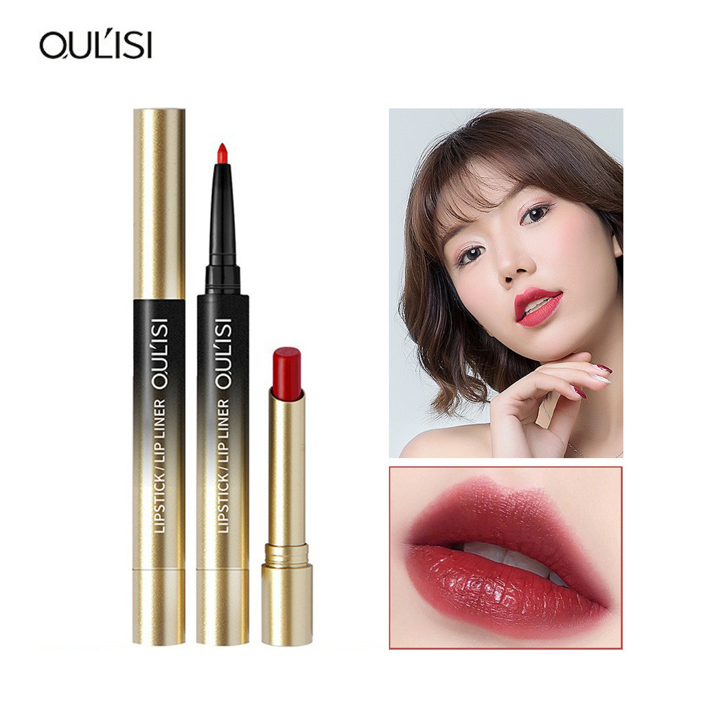 Oulisi 2 in 1 ลิปสติก ลิปไลเนอร์ หัวคู่ อเนกประสงค์ เนื้อแมตต์ กันน้ํา ติดทนนาน แต่งหน้า