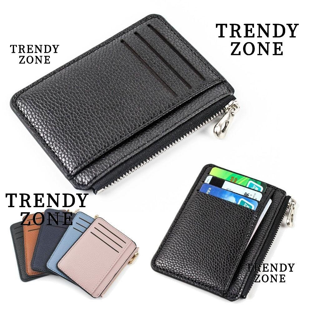 Trendyzone กระเป๋าสตางค์ ใบสั้น หนัง PU บางมาก มีซิป สีพื้น สไตล์นักธุรกิจ สําหรับผู้ชาย และผู้หญิง
