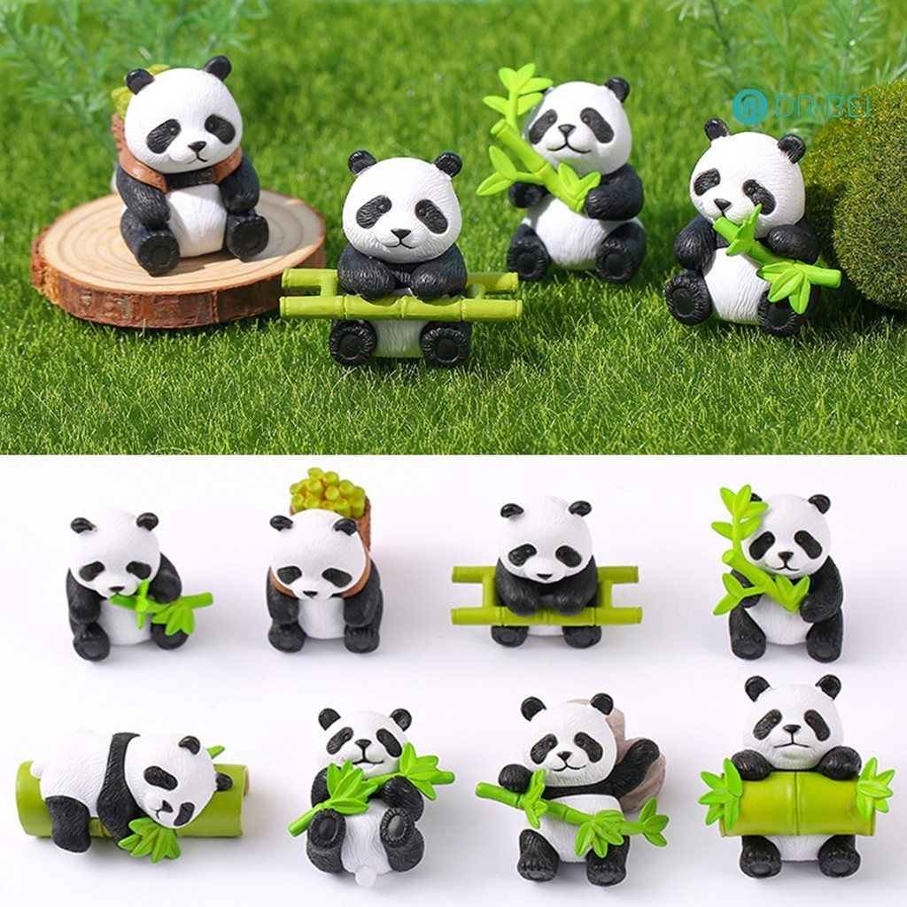 Dr.bei โมเดลฟิกเกอร์เรซิ่น รูปปั้นแพนด้า ไม้ไผ่ ของขวัญ สําหรับตกแต่งเค้ก 8 ชิ้น