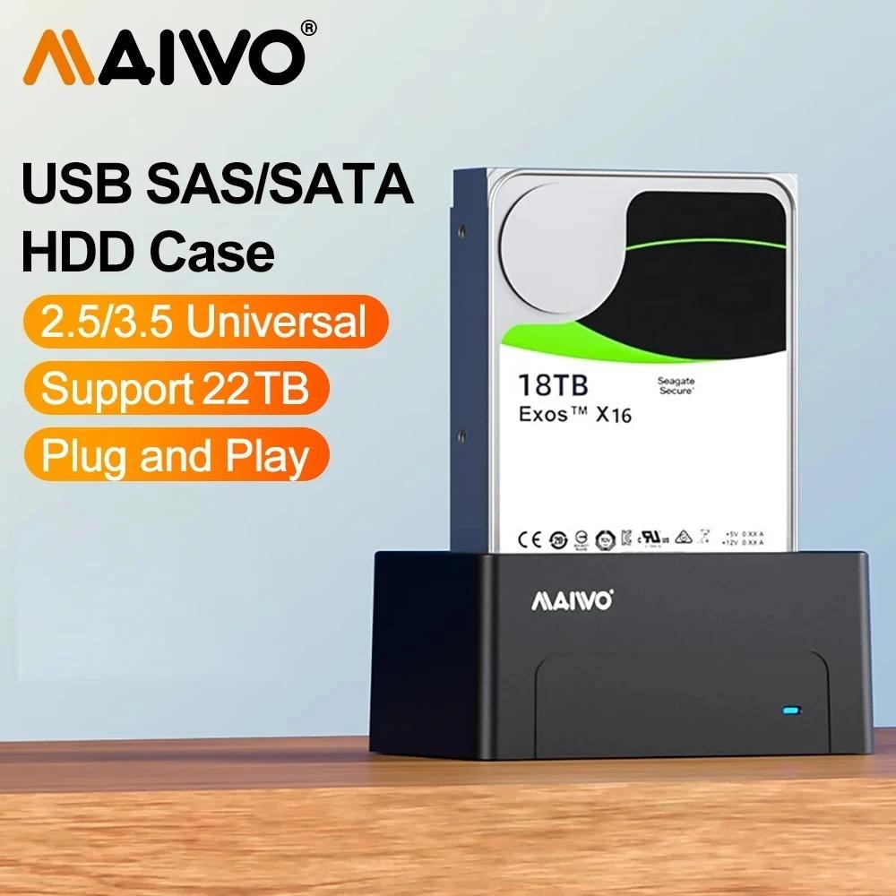 Maiwo SAS HDD อะแดปเตอร์เชื่อมต่อ 5Gbps พร้อม UASP ความจุ 22TB SATA เป็น USB 3.0 สําหรับเครื่องอ่าน pc