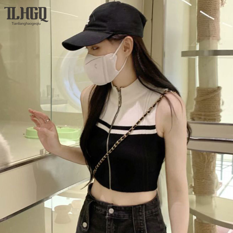 Tian-lianghaogeqiu ใหม่ เสื้อแขนกุด เข้ารูป สีตัดกัน แฟชั่นฤดูร้อน สําหรับเด็กผู้หญิง
