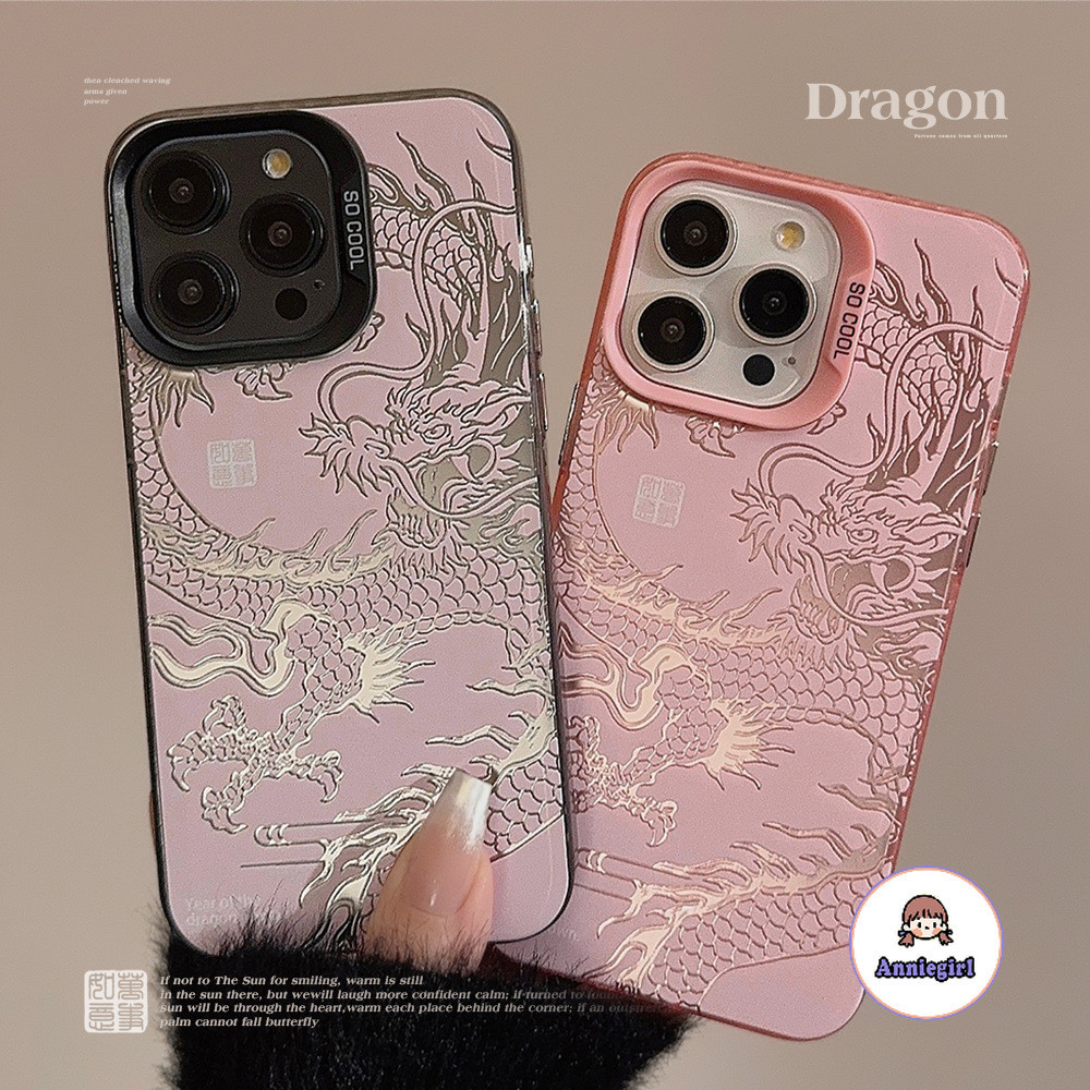 เคสไอโฟน11 ลายมังกรจีน สีชมพู สําหรับ Iphone 13 15 14 Pro Max 12 13 Promax เคสโทรศัพท์ มือถือแบบแข็ง ผิวด้าน กันกระแทก