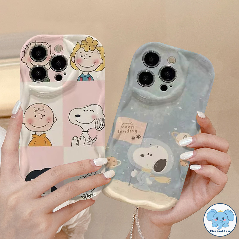 การ์ตูนน่ารักสอดแนมลูกสุนัขสามมิติโค้งงอขอบกรณี 3D คลื่นโค้งขอบปก iPhone 15 13 11 14 XR 12 Pro Max 7 8 Plus X XS Max