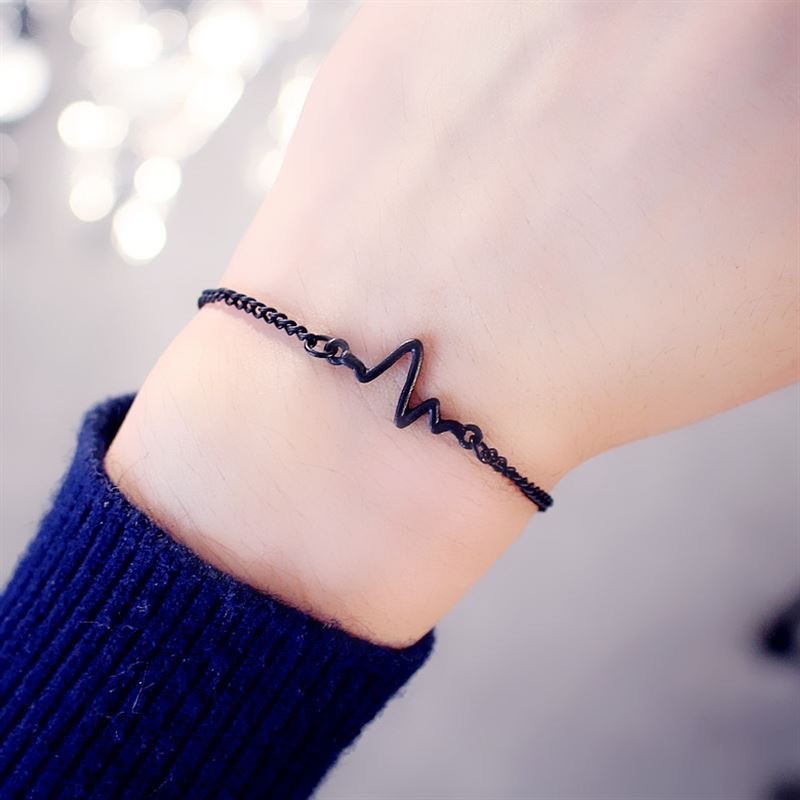 สร้อยข้อมือ ECG จี้รูปหัวใจ แบบเรียบง่าย สไตล์เกาหลี สําหรับคู่รัก