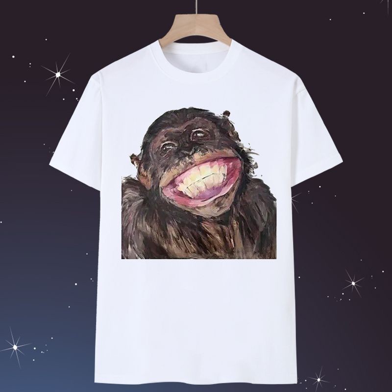 เสื้อยืดแขนสั้น พิมพ์ลายลิงอิโมติคอน หน้ายิ้ม ตลก สําหรับผู้ชาย และผู้หญิง zkkj