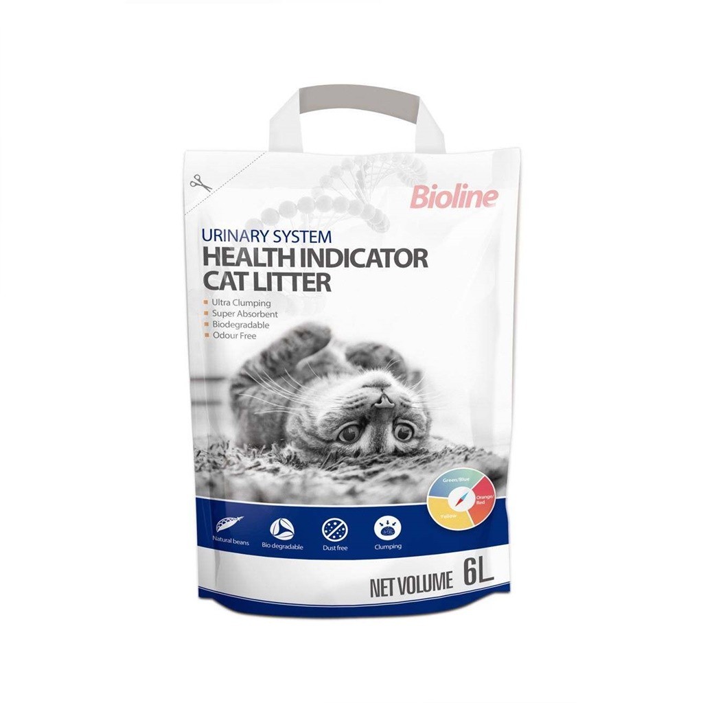 Bioline ทรายเต้าหู้ ตรวจสุขภาพแมวทางปัสสาวะ  6 ลิตร/2.5Kg.