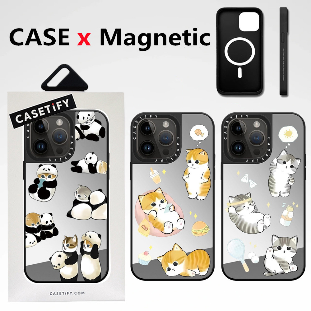 คุณภาพสูงเคสโทรศัพท์แม่เหล็ก CASETiFYLazy Orange Cat สวมใส่เสื้อผ้าแพนด้าสําหรับ iPhone 15 Pro Max 12 13 14 Pro Max Mirror effect กันกระแทก hard พร้อมกล่อง packi