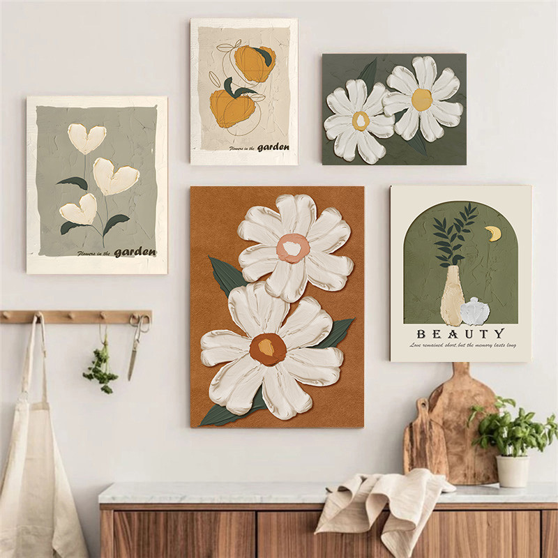 Vintage Bohemian ดอกไม้ผ้าใบภาพวาด Minimalistic ดอกไม้ Market โปสเตอร์และพิมพ์ภาพห้องนั่งเล่น Wall Art Home Decor - รูปที่ 2