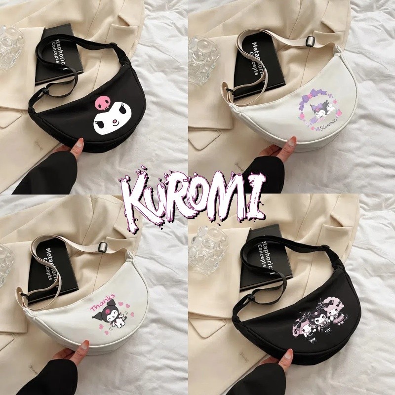 Kuromi กระเป๋าสะพายไหล่ กระเป๋าช้อปปิ้ง พิมพ์ลายน่ารัก อเนกประสงค์ สําหรับนักเรียน และเด็กผู้หญิง