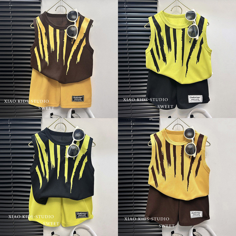 [ML] 80-130 ซม. ฤดูร้อน สไตล์ใหม่ ชุดเสื้อกั๊กเด็ก กางเกงขาสั้น แขนสั้น สองชิ้น ชุดฤดูร้อน เสื้อผ้าเด็ก เวอร์ชั่นเกาหลี ชุดเด็กอินเทรนด์