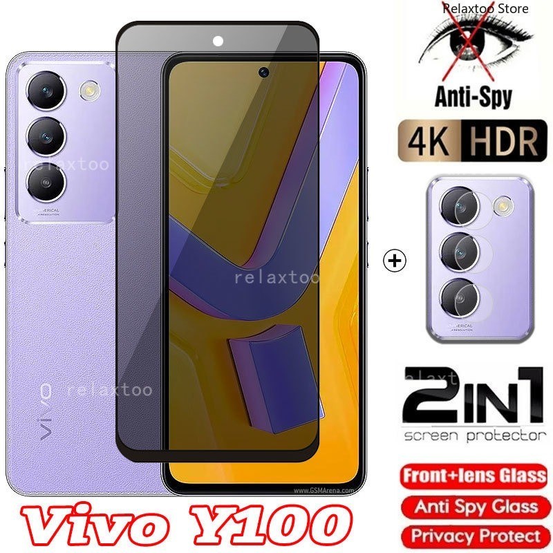 Vivoy200 VivoY100 2024 2IN1 ความเป็นส่วนตัวหน้าจอป้องกันกระจกโทรศัพท์ฟิล์มสําหรับVivo Y200 Y100 Y 100 Y 200 100Y 4G 5Gโค้งAnti Spyหน้าจอด้านหน้ากระจกนิรภัยกลับกล้องป้องกันฟิล์ม