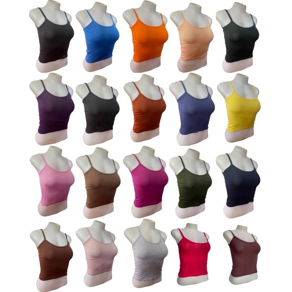 เสื้อสายเดี่ยว เอวลอย (ผ้าคอตตอน) สายเดี่ยวสีพื้น อกเว้า แบบครึ่งตัว ผ้านิ่มใส่สบาย