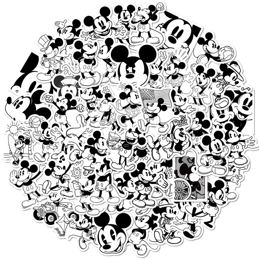50ชิ้นน่ารักการ์ตูนสีดําและสีขาวมิกกี้เมาส์กันน้ําสติ๊กเกอร์กราฟฟิตีสําหรับหมวกกันน็อคจักรยานบัญชีมือกรณีดินสอ ง เอแคลส์ แลนสติ๊กเกอร์เวิลด์