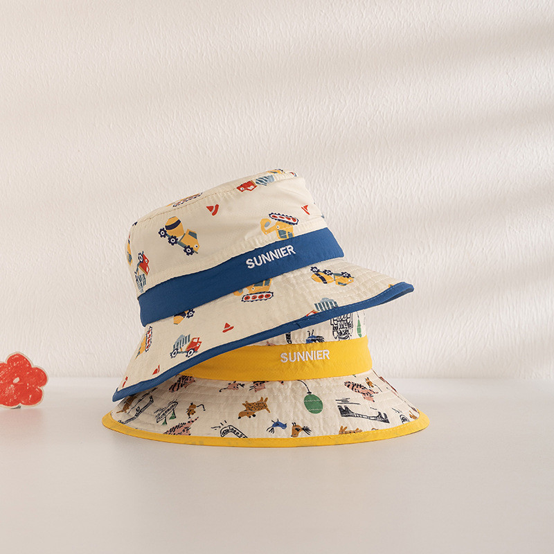 หมวกบักเก็ต กันแดด พิมพ์ลายการ์ตูน แบบแห้งเร็ว สไตล์เกาหลี เหมาะกับฤดูร้อน สําหรับเด็ก
