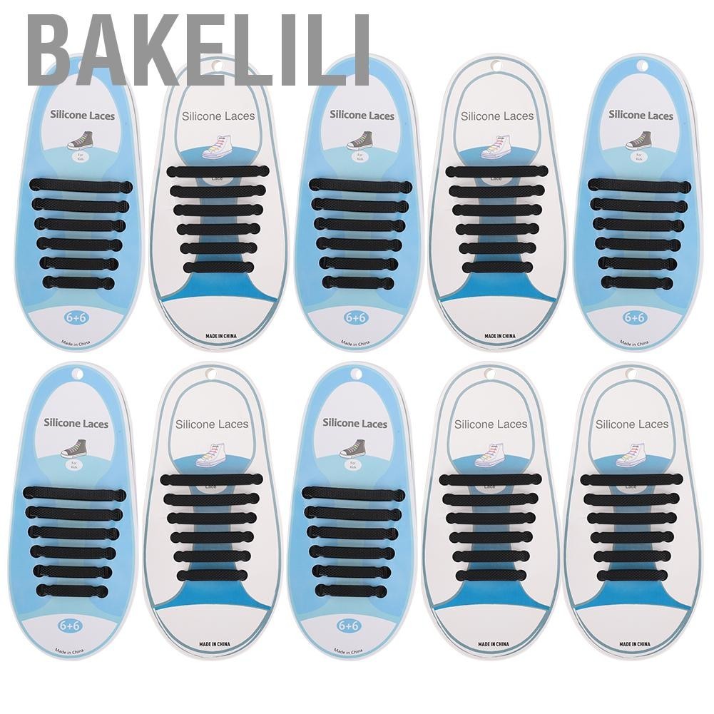 Bakelili 60pcs Silicone  Shoelaces Elastic No Tie Shoe Laces Running Sneakers LIF
