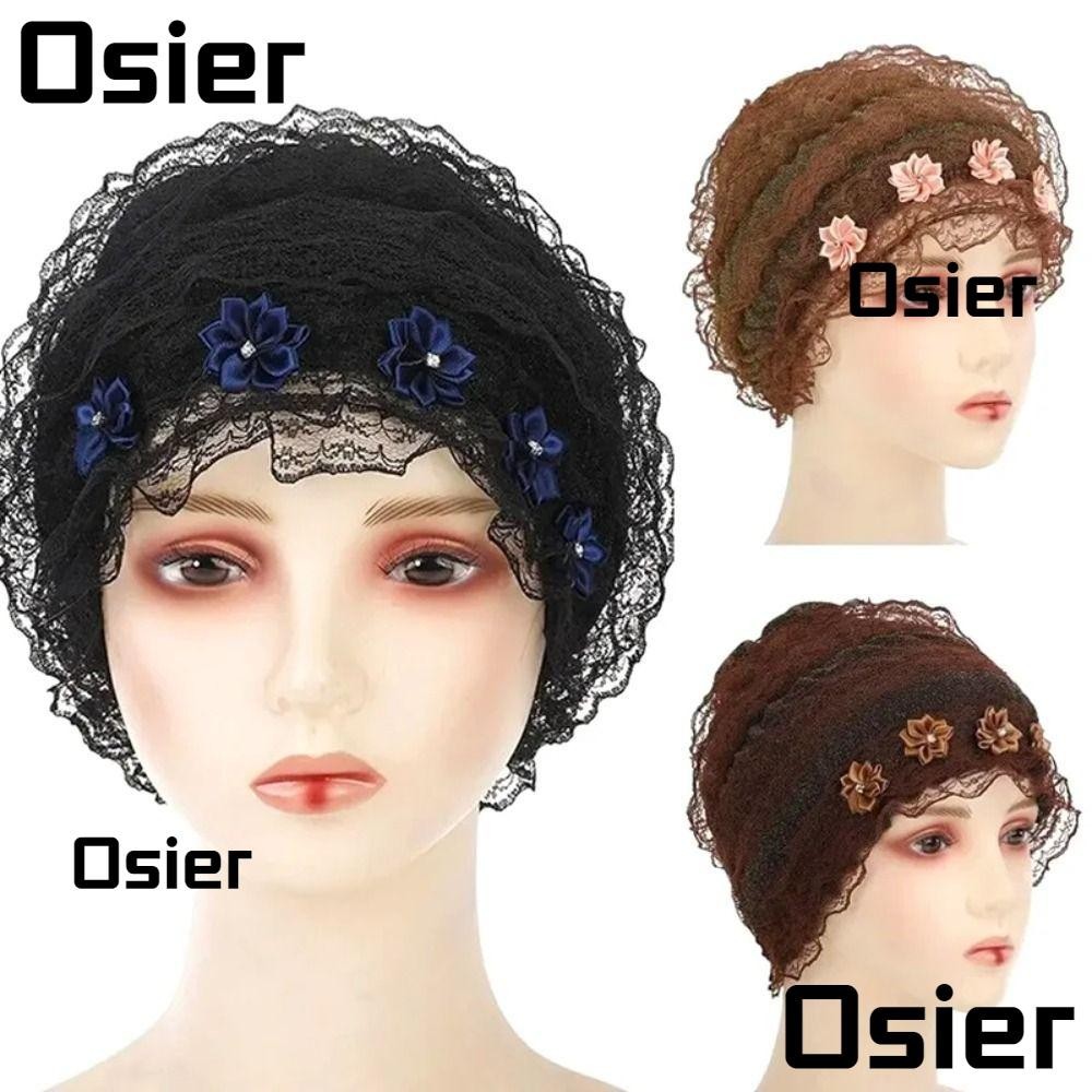 Osier1 ผ้าโพกหัว ผ้าตาข่ายลูกไม้ อะคริลิคไฟเบอร์ ระบายอากาศ ไม่มีชายคา สําหรับชาวมุสลิม