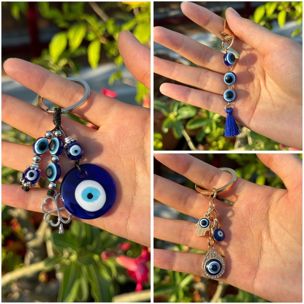 พวงกุญเเจตุรกี เครื่องราง evil eye  clover ใบโชคดี ป้องกันสิ่งไม่ดี h135