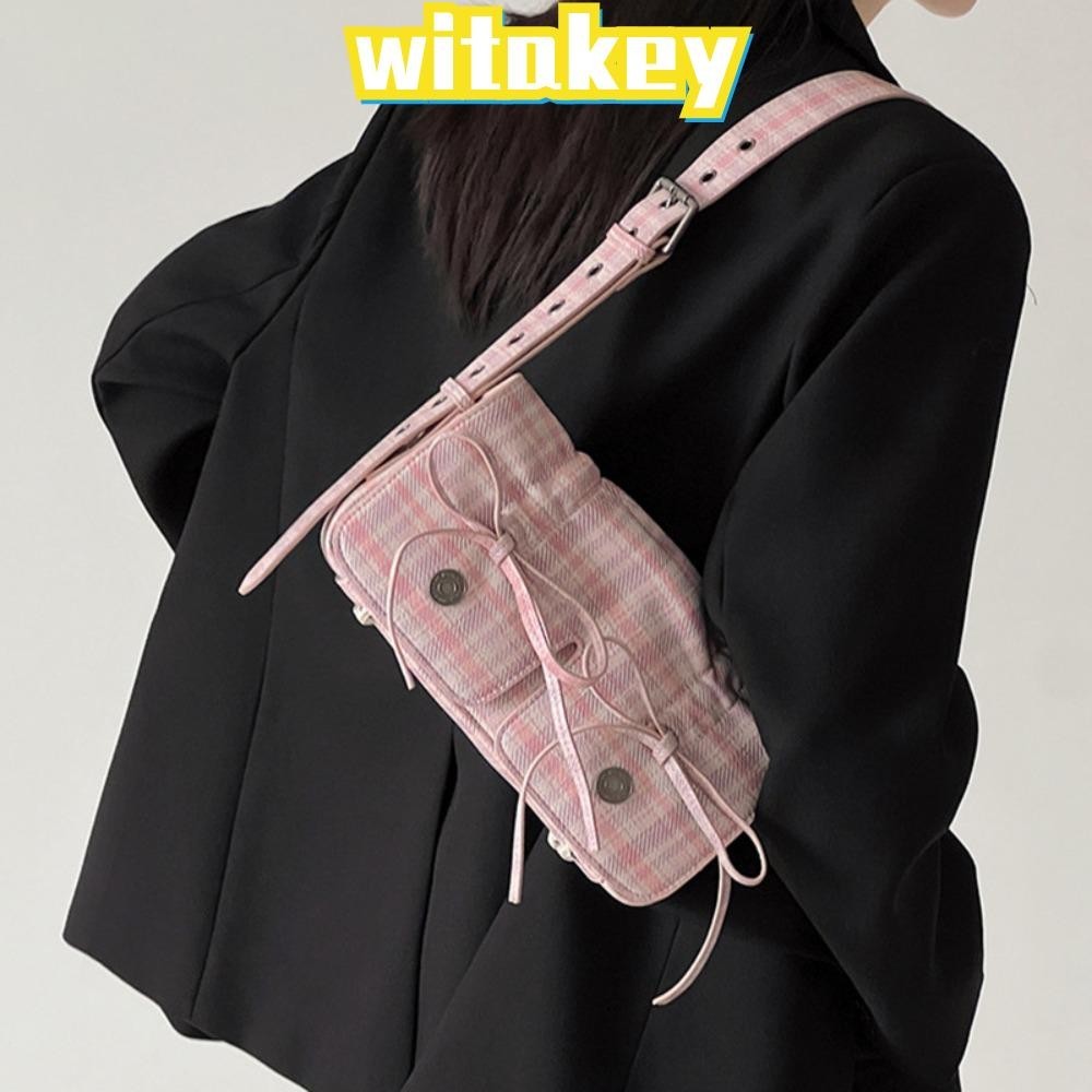 Witakey กระเป๋าสะพายไหล่ หนัง Pu ลายสก๊อต สีชมพู คุณภาพสูง สําหรับผู้หญิง