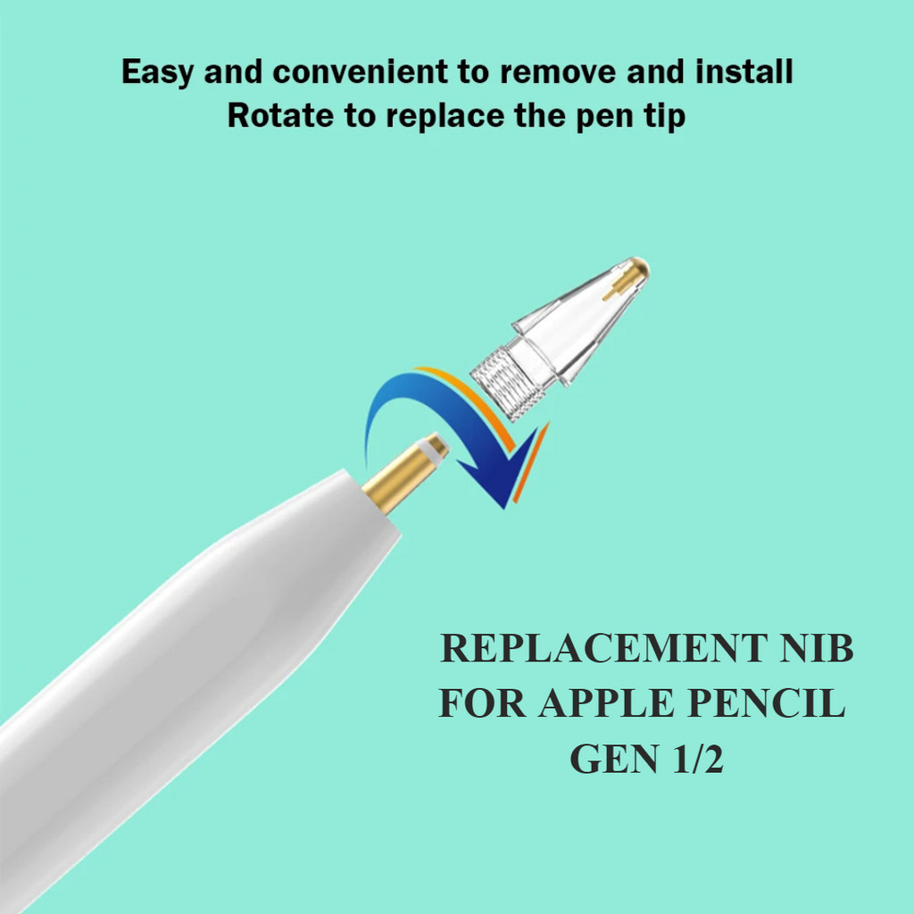หัวปากกาสไตลัส สีขาวใส แบบเปลี่ยน ติดตั้งง่าย สําหรับ Apple Pencil Gen 1/2