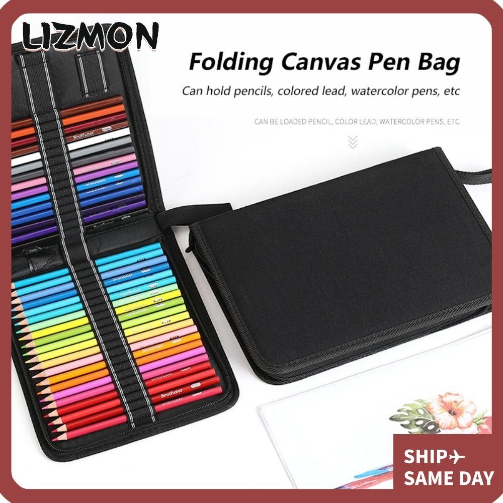 Lizmon กระเป๋าดินสอ ผ้าแคนวาส พับได้ 36 48 72 ช่อง สีดํา สําหรับใส่ปากกา ดินสอ ของขวัญ