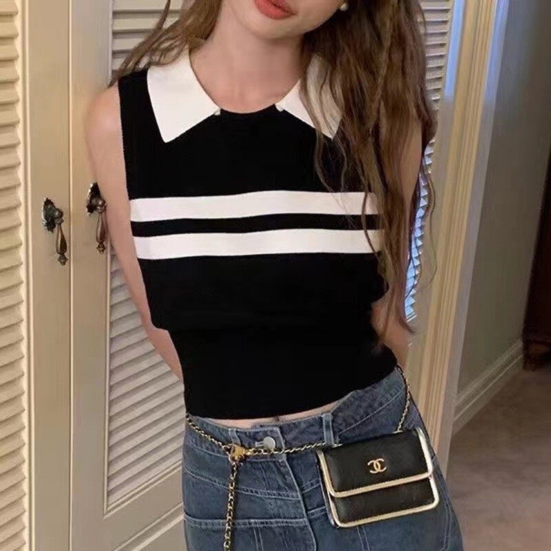 เสื้อกั๊กสำนักงาน GAKKI เสื้อคอปกโปโลกั๊กแขนกุดหญิง พร้อมส่ง 5925#