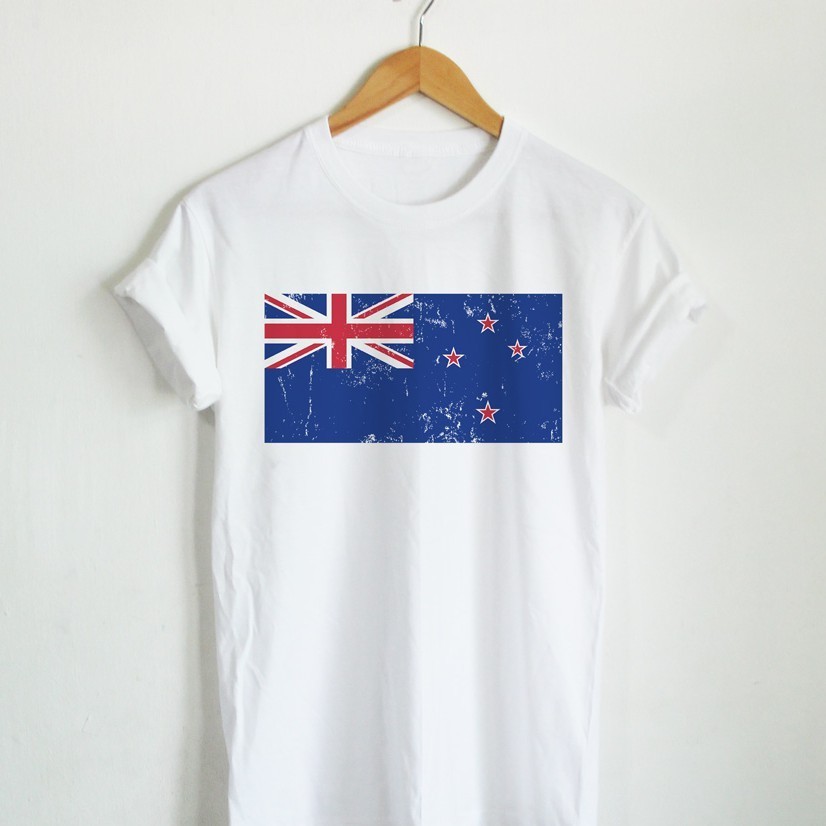 ประเทศ นิวซีแลนด์ New Zealand Flag เสื้อยืดสกรีน คอกลม แขนสั้น S-5XL