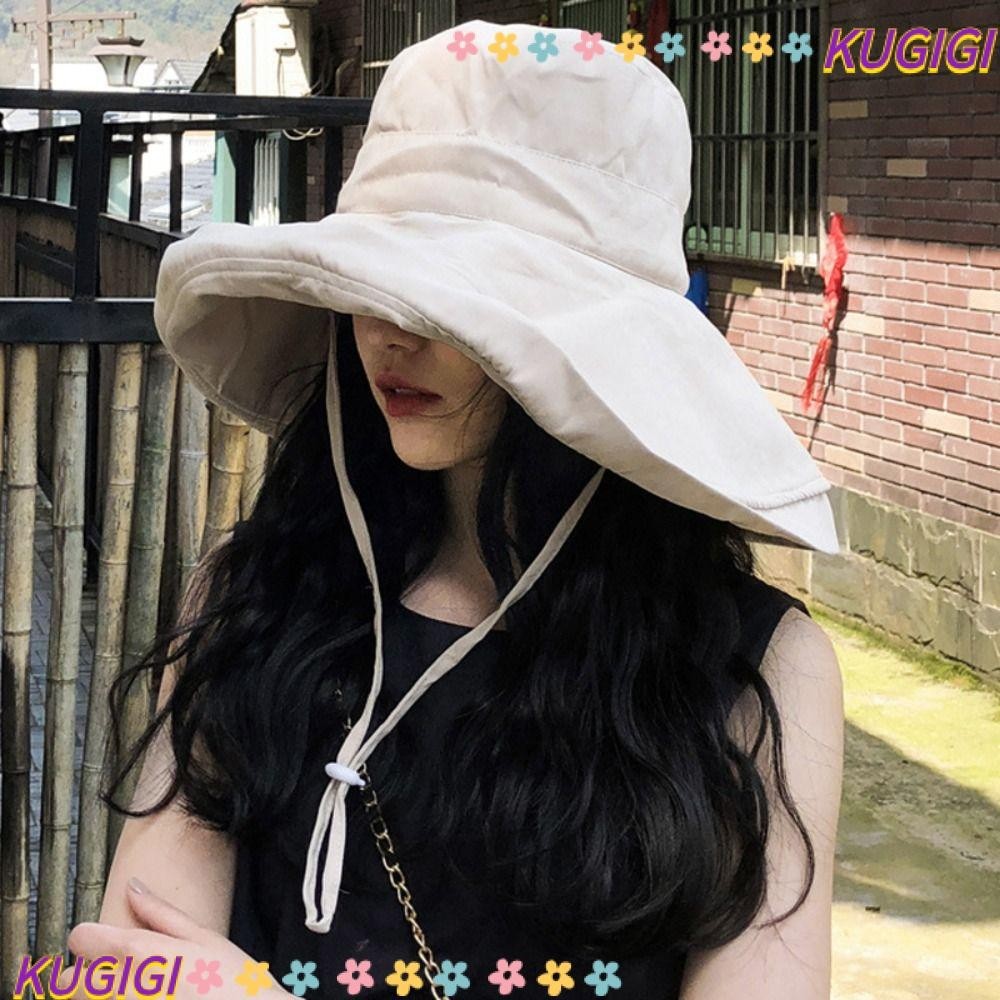 Kugigi หมวกบักเก็ต หมวกชายหาด ปีกกว้าง แบบพกพา ฤดูใบไม้ผลิ ฤดูร้อน พับได้ ป้องกันรังสียูวี กันแดด หมวกผู้หญิง ผู้ชาย