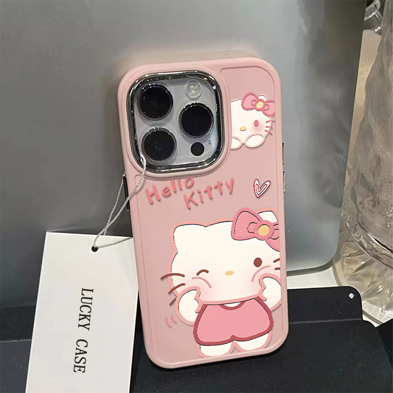 เคสโทรศัพท์มือถือ TPU นิ่ม กันกระแทก ปิดด้านหลัง ป้องกันเลนส์ ลายคิตตี้ แฟชั่น ทนทาน สําหรับ IPhone 15 14 13 12 11 Pro X Xs XR 8 7 Plus