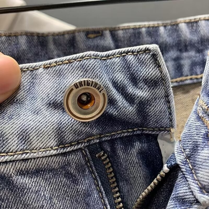 กางเกงยีนขาสั้น ระดับไฮเอนด์ แต่งรอยขาด หรูหรา สไตล์เรโทร สําหรับผู้ชาย - รูปที่ 2