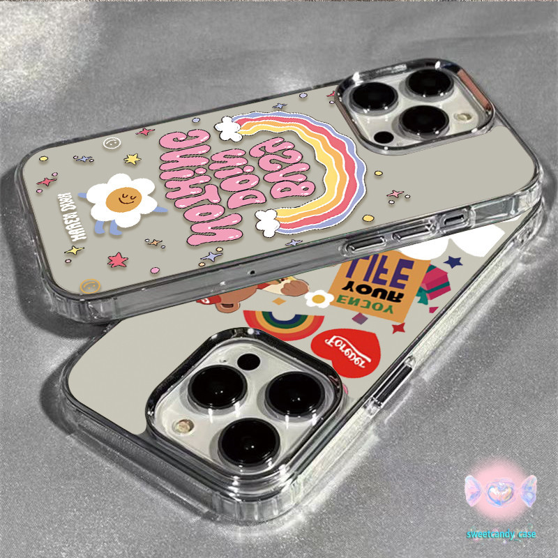Rainbow Smiley Sunflowerกรอบรูปโลหะเคสโทรศัพท์ใช้งานร่วมกับiPhone X XR XS 11 13 15 12 ProMax 7 8 14 15 Plus SE2 3 cover