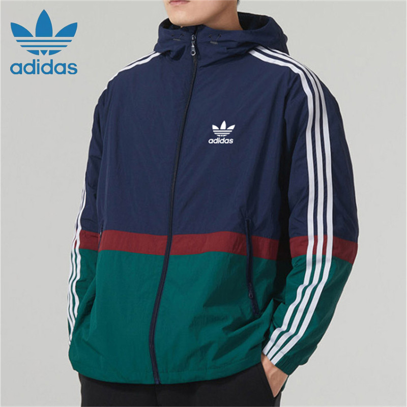 ปักโลโก้ ADlDAS Original Hooded Windbreaker กีฬากลางแจ้ง Windbreaker Unisex Windbreaker Plain Jacket