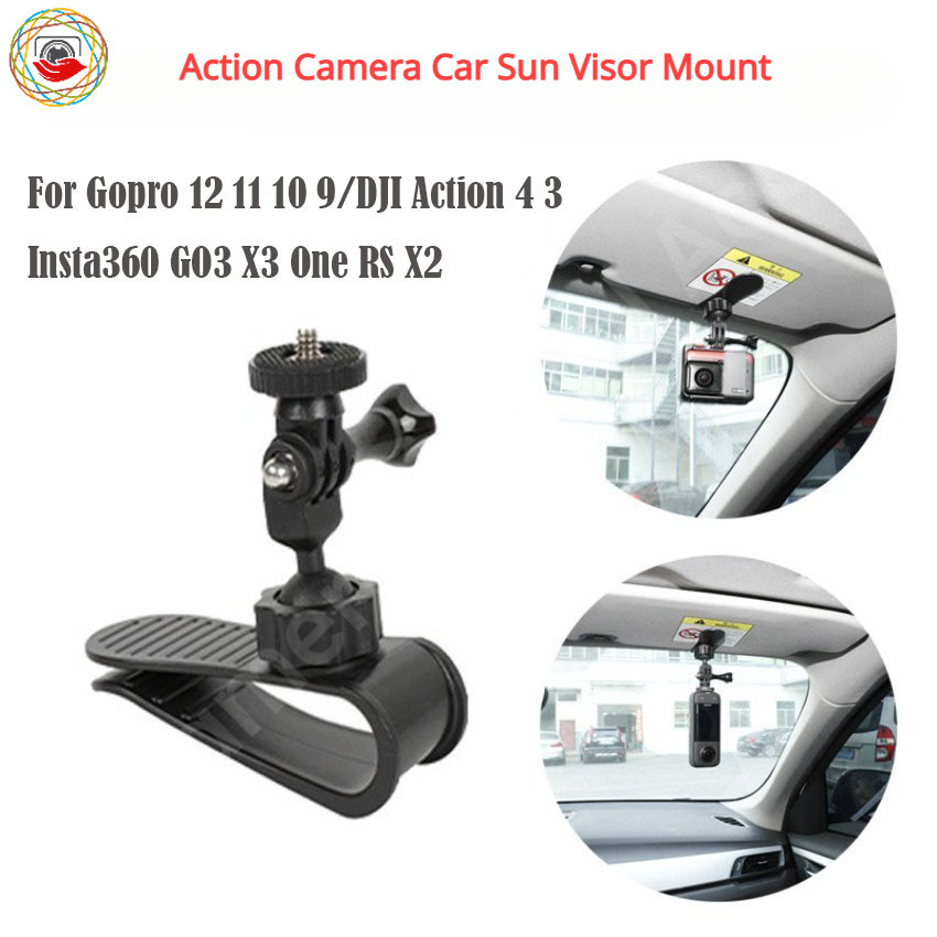 เมาท์ยึดที่บังแดดรถยนต์ พร้อมอะแดปเตอร์กล้องแอคชั่น 1/4 นิ้ว สําหรับ Insta360 Ace Pro 360 X3 GoPro 12 11 10 9 DJI Action 4