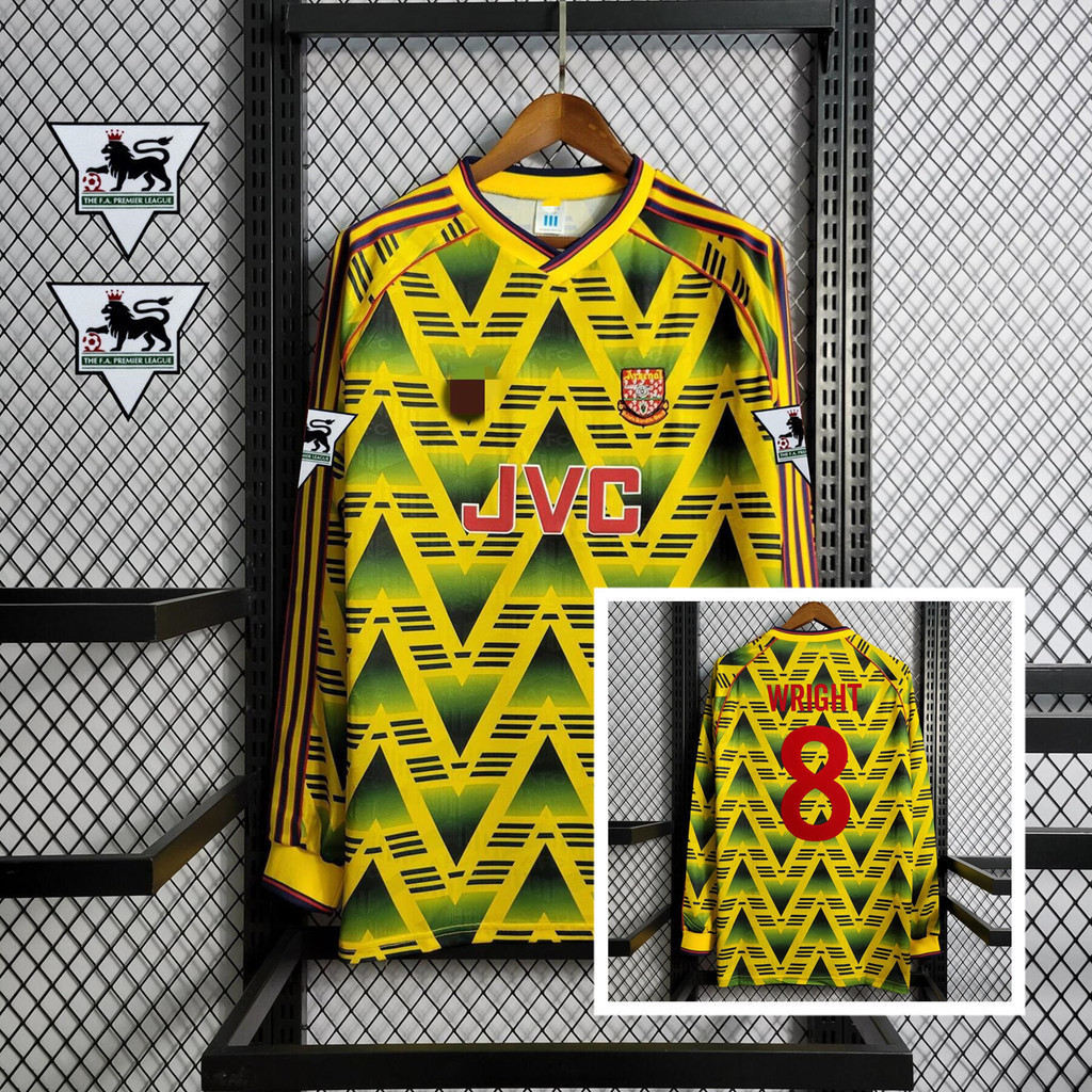 เสื้อเชิ้ต | เสื้อแขนยาว พิมพ์ลาย Arsenal Away สีเหลือง สไตล์เรโทร 1991-93