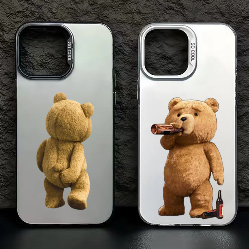 เคสแข็ง เนื้อแมตต์ กันกระแทก ลายการ์ตูนหมี สําหรับ IPhone 15 Pro Max 11 13 14 12 Pro 7 8 Plus XS X XR