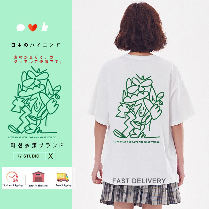 （พร้อมส่งจากกทม มาถึงใน 2วัน）เสื้อยืดยอดฮิตสไตล์ญี่ปุ่นและเกาหลี ลายการ์ตูน ใส่สบาย เสื้อเชิ้ตลำลอง oversize