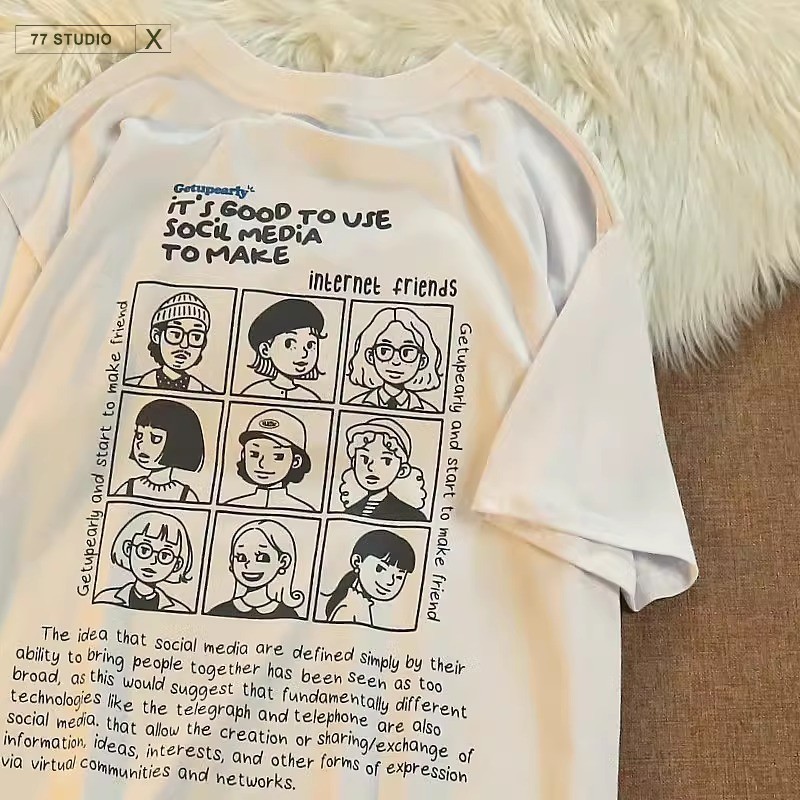 เสื้อยืดแขนสั้น ทรงหลวม ขนาดใหญ่ สไตล์ฮาราจูกุ อเมริกัน สตรีท เหมาะกับฤดูร้อน สําหรับผู้หญิงoversize