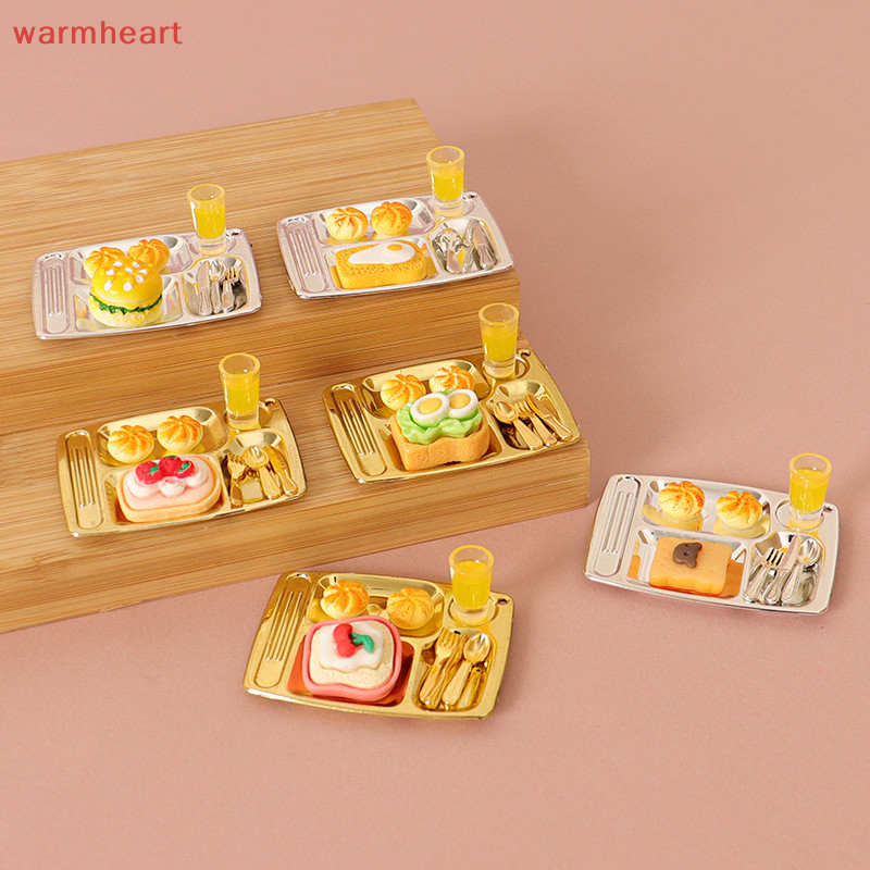 (warmheart) ชุดอาหารเช้า แฮมเบอร์เกอร์ ขนมปัง แฮมเบอร์เกอร์จําลอง ขนาดเล็ก สําหรับตกแต่งบ้านตุ๊กตา 1/12