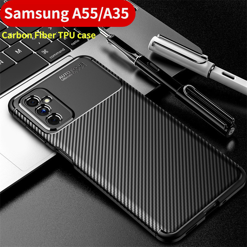 เคสโทรศัพท์มือถือแบบนิ่ม TPU คาร์บอนไฟเบอร์ บาง กันกระแทก สําหรับ Samsung Galaxy A55 A35 4G 5G 2024 A55 A35 A54 A25 A15 A24
