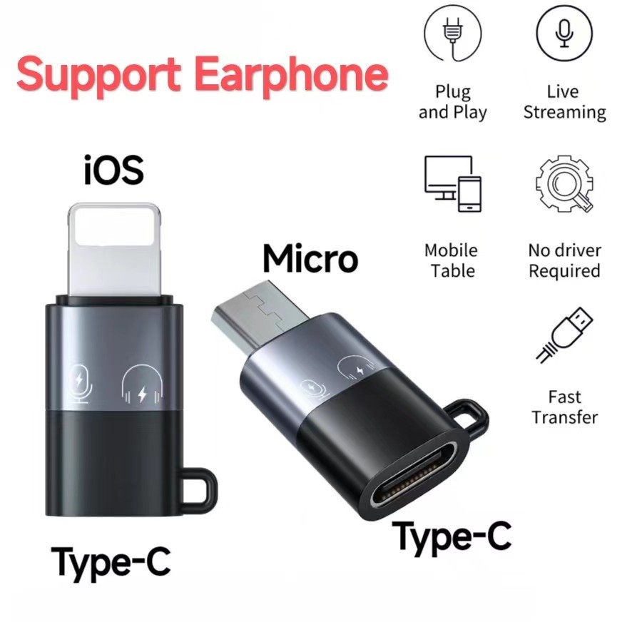 Pd18w รองรับไมโครโฟนหูฟัง Type-C ตัวเมีย เป็น Micro CellPhone อะแดปเตอร์แปลง iOS ตัวผู้ เป็น USB C ชาร์จ