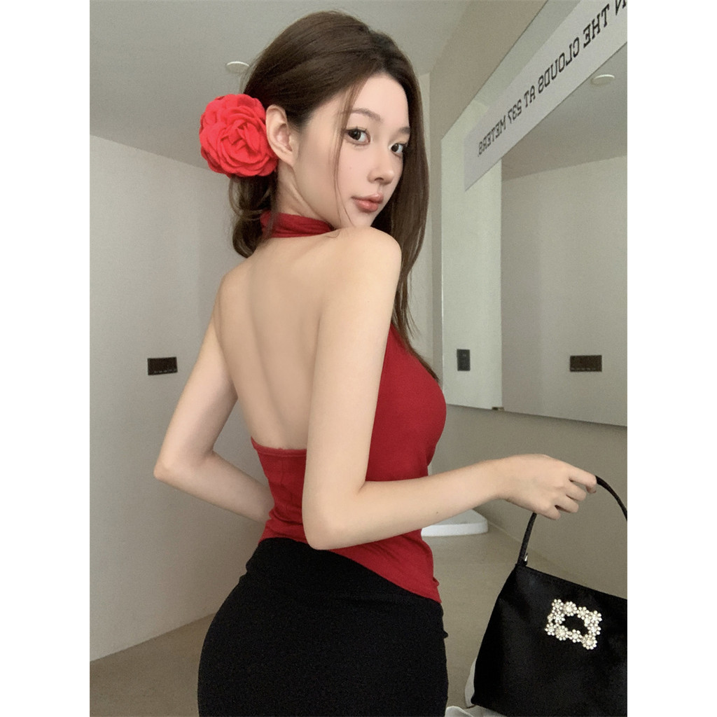 🌵GGals🌵เสื้อกั๊กสตรี สีพื้น คล้องคอ ผ้านิ่ม เสื้อครอป สไตล์เกาหลี เข้ารูป ใส่สบาย เซ็กซี่ ส่งไวจากไทย#8K131 - รูปที่ 6