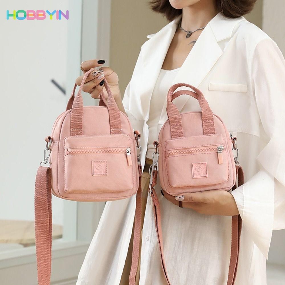 HOBBYIN กระเป๋าสะพายไหล่ กระเป๋าถือ ผ้าไนล่อน ทรงโท้ท หลายชั้น มีซิป กันน้ํา แฟชั่นสําหรับสตรี