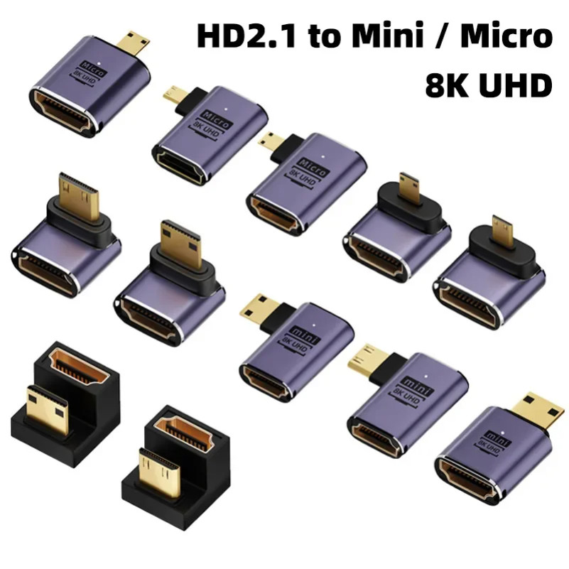 8k HD Connector อะแดปเตอร์ที่รองรับ Mini / Micro HDMI 90 270 องศามุมขวาตัวแปลงชายกับหญิง - รองรับ Extender