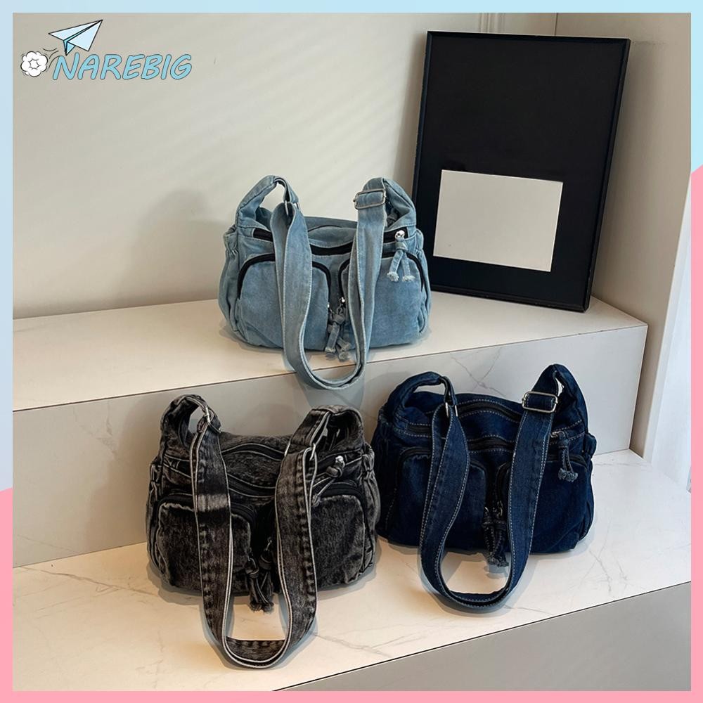 กระเป๋าผ้าเดนิม Denim Tote Bag กระเป๋าถือขนาดใหญ่ Hobo Bag Jean Purses สําหรับผู้หญิงทํางาน Shopping Travel ✿