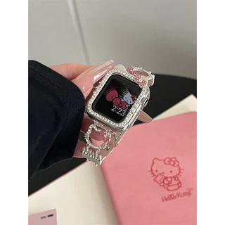 Hello Kitty Diamond Bow Bling Case สําหรับ I-Watch ขนาด 46/42 มม.40 มม.41 มม.44 M 45 มม.เพชรกันชน + หน้าจอสําหรับ iWatch Series 10 9 8 7 6 5 4 SE 2 Smart Watch Case