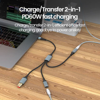 Twitch PD60W Fast สายชาร์จประเภท C ชาย Multi Type-C/USB หญิง Transfer Splitter อะแดปเตอร์ OTG การขยายการส่งข้อมูล 35 ซม.