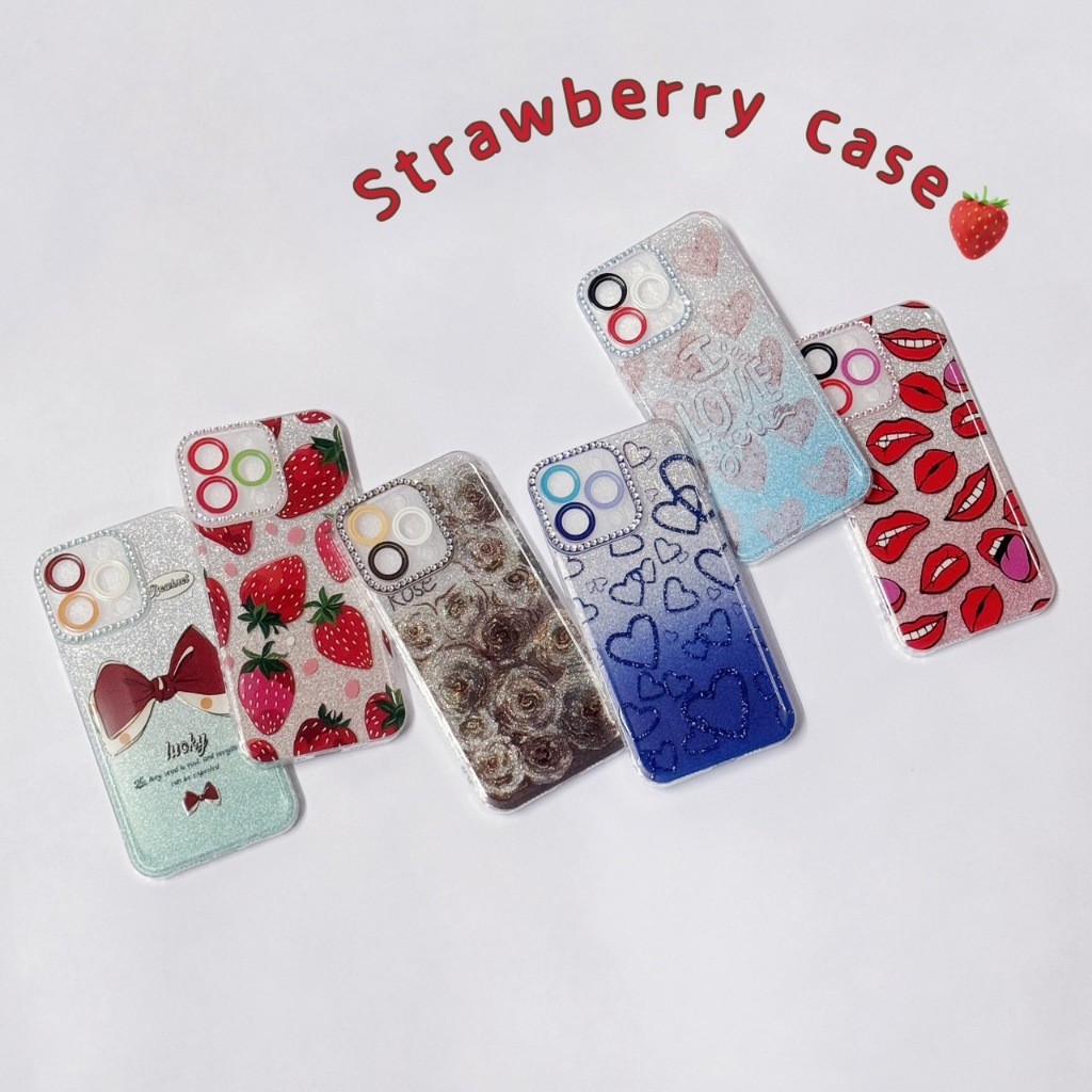 เคส TPU strawberry case กล้องเพชร รุ่นIPhone I7+ I8+ I11 I13promax I14 I14plus I14promax I15 I15plus