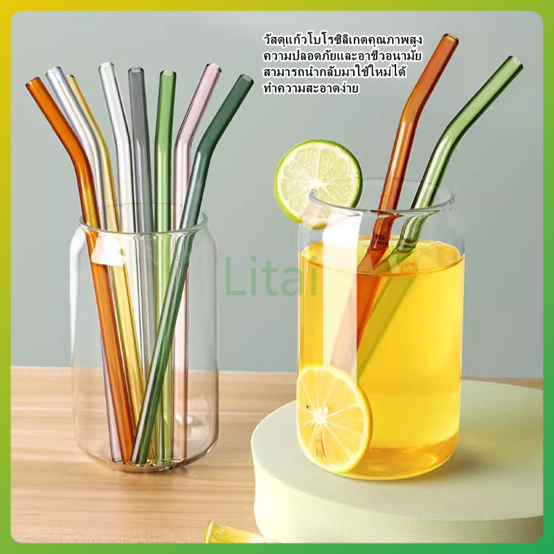 litai หลอดแก้วแบบใช้ซ้ำได้/หลอดทนความร้อนเกรดอาหารเป็นมิตรต่อสิ่งแวดล้อม/หลอดงอตรง